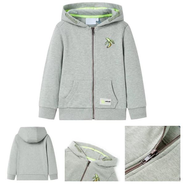 Barnhoodie med dragkedja khaki melange 116 -  Toppar för barn