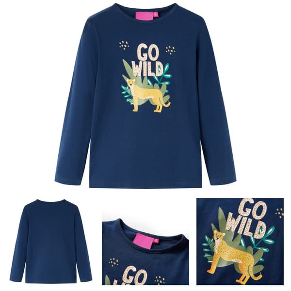 Langærmet T-shirt til børn str. 116 marineblå -  Toppe til børn