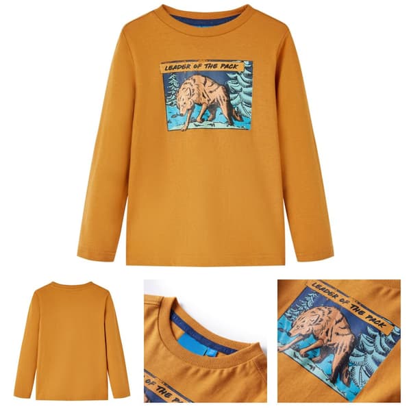 T-shirt med långa ärmar för barn mörk ockra 116 -  Toppar för barn