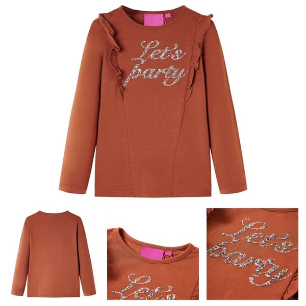 T-shirt med långa ärmar för barn konjaksbrun 116 -  Toppar för barn