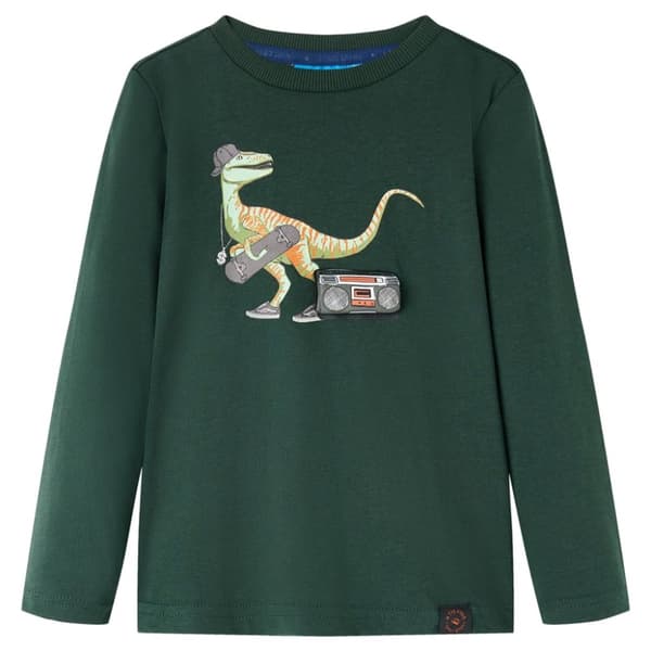 Langærmet T-shirt til børn str. 140 mørkegrøn -  Toppe til børn