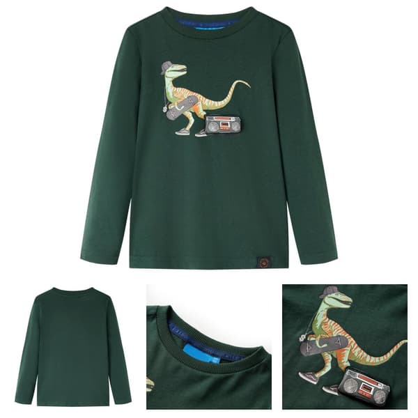 Langærmet T-shirt til børn str. 140 mørkegrøn -  Toppe til børn