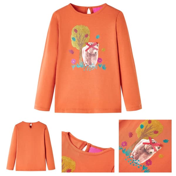 T-shirt med långa ärmar för barn stark orange 128 -  Toppar för barn