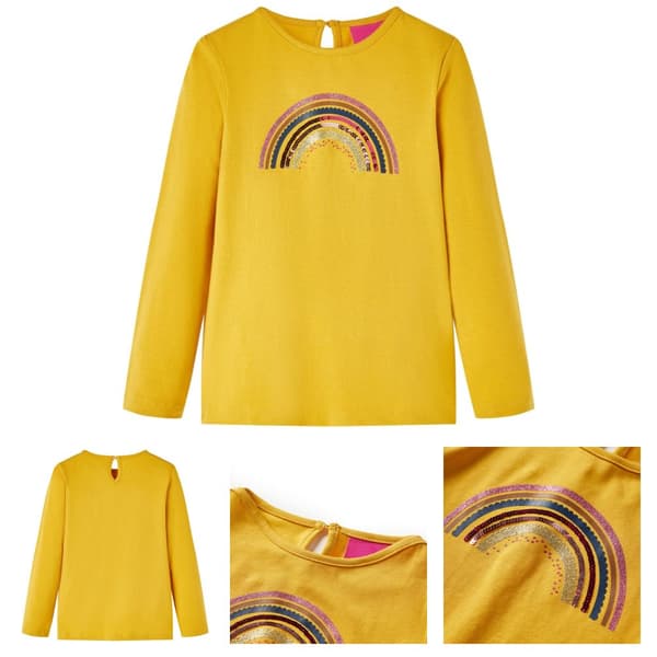 Langærmet T-shirt til børn str. 116 okkergul -  Toppe til børn