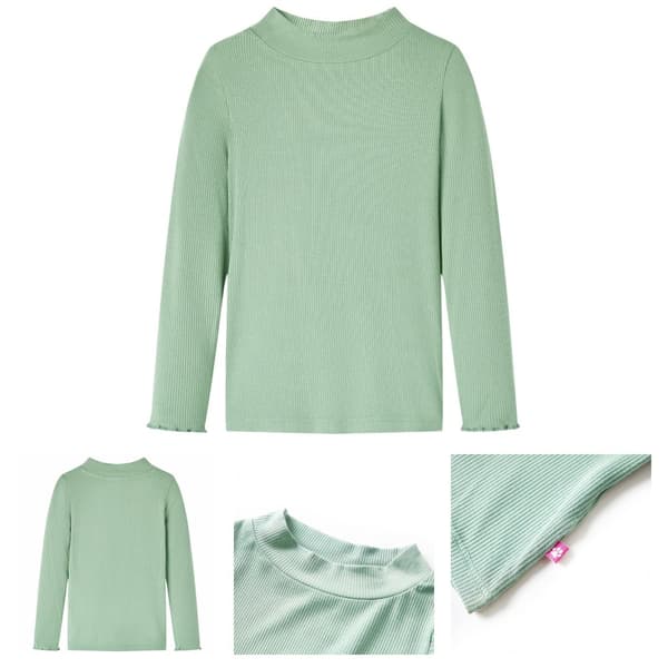 T-shirt med långa ärmar för barn polokrage mörk mintgrön 116 - Toppar för barn