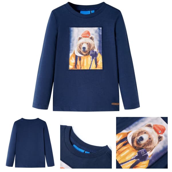T-shirt med långa ärmar för barn marinblå melange 104 -  Toppar för barn