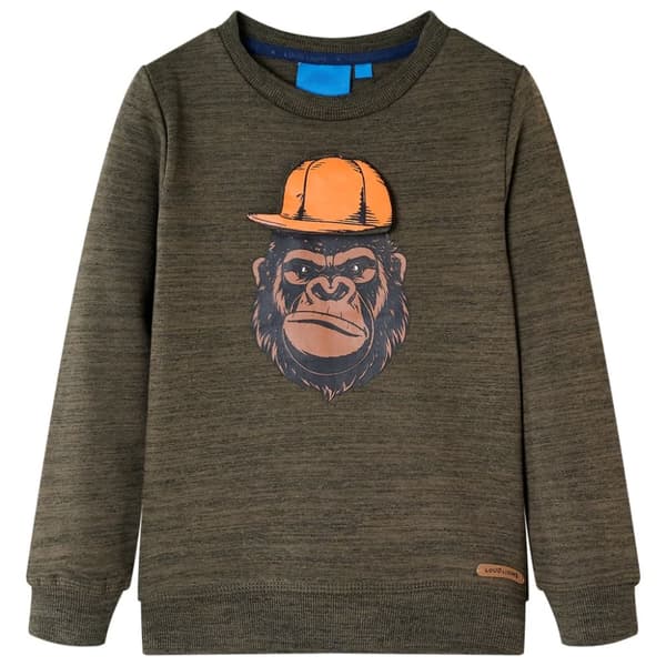 Sweatshirt til børn kakimeleret str. 104 -  Toppe til børn