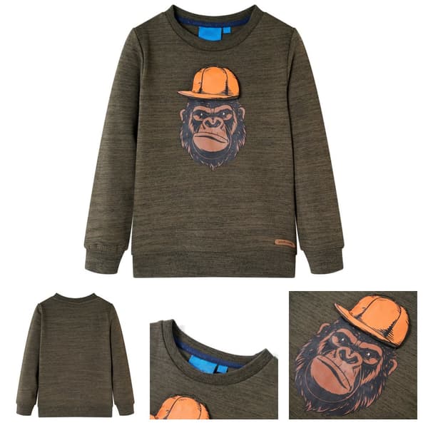 Sweatshirt til børn kakimeleret str. 104 - Toppe til børn