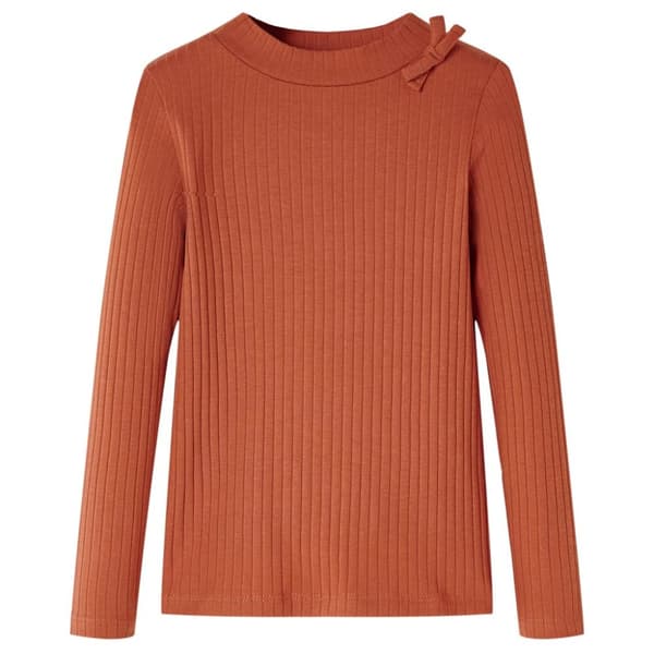 Langærmet T-shirt til børn str. 116 cognacfarvet -  Toppe til børn