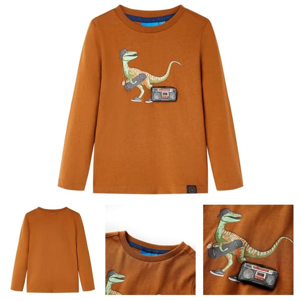 T-shirt med långa ärmar för barn konjaksbrun 104 - Toppar för barn