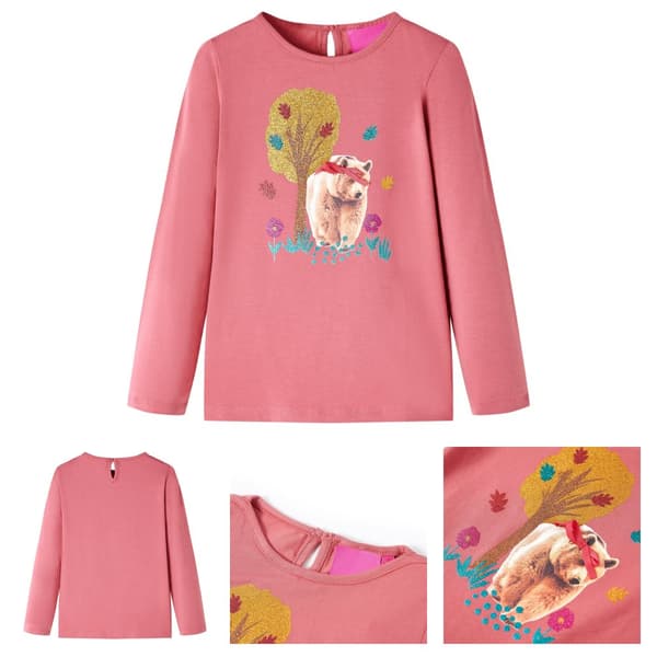 T-shirt med långa ärmar för barn gammelrosa 104 -  Toppar för barn
