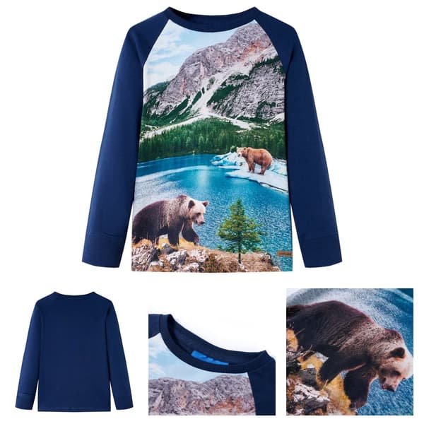 T-shirt med långa ärmar för barn marinblå 128 -  Toppar för barn