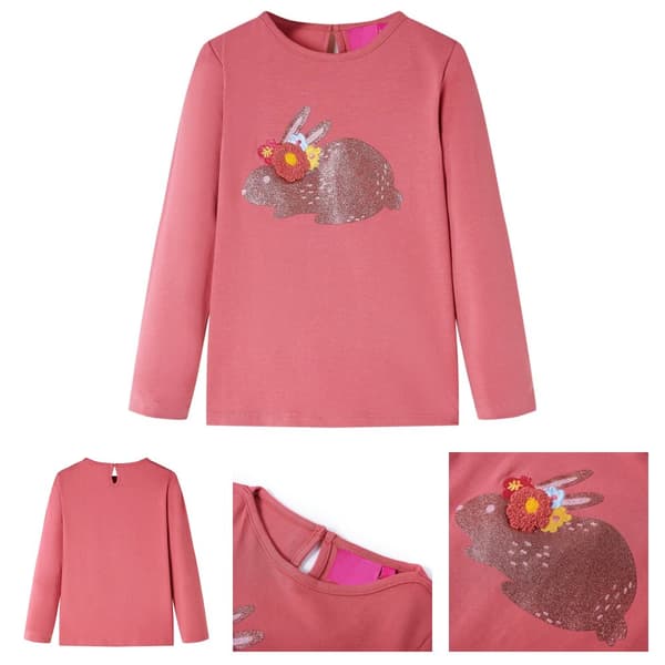 T-shirt med långa ärmar för barn gammelrosa 128 -  Toppar för barn