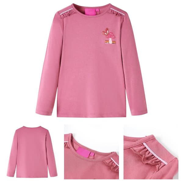 T-shirt med långa ärmar för barn hallonrosa 128 -  Toppar för barn