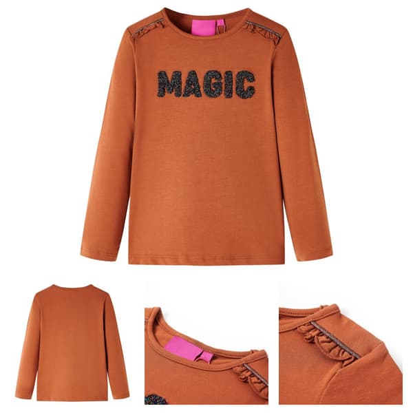 Langærmet T-shirt til børn str. 116 cognacfarvet - Toppe til børn