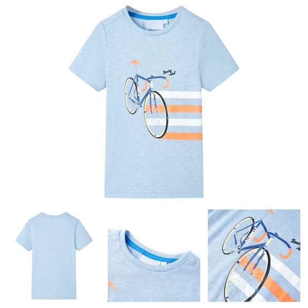 T-shirt för barn mjuk blå melerad 116 - Toppar för barn