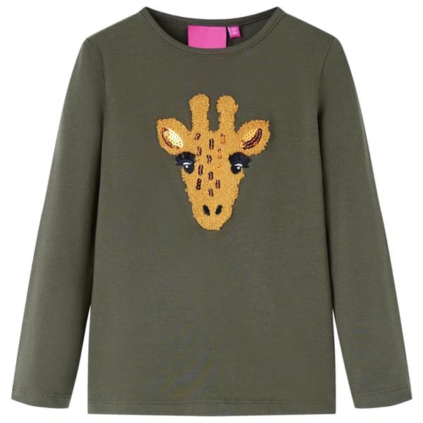 T-shirt med långa ärmar för barn kaki 104