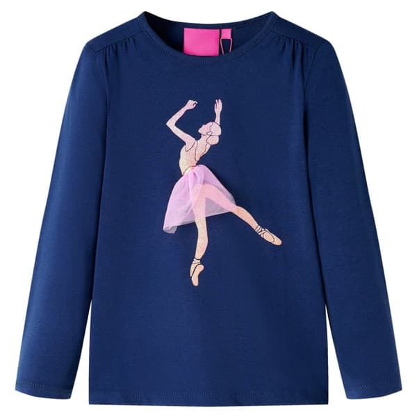 T-shirt med långa ärmar för barn marinblå 116