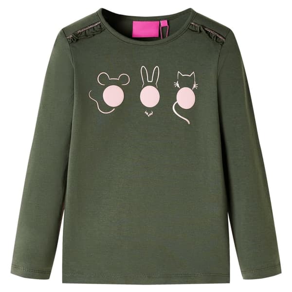T-shirt med långa ärmar för barn khaki 92