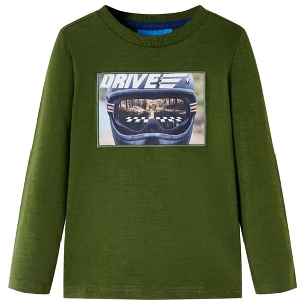 T-shirt med långa ärmar för barn mörk khaki 104