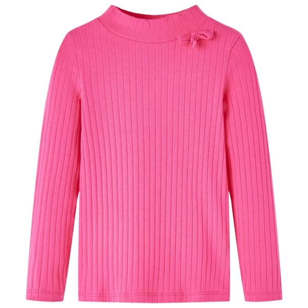 T-shirt med långa ärmar för barn ribbstickad stark rosa 104