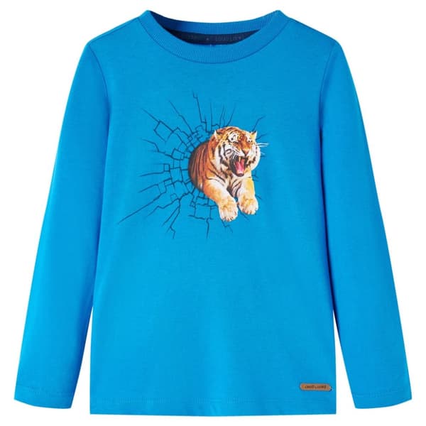 T-shirt med långa ärmar för barn koboltblå 92