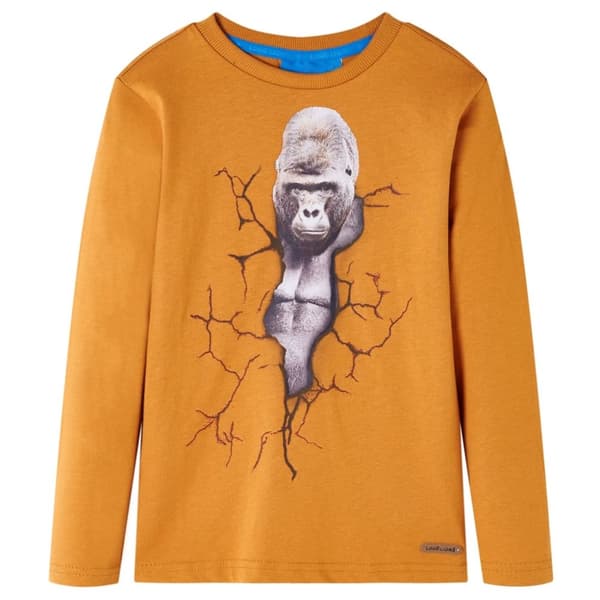 T-shirt med långa ärmar för barn mörk ockra 104
