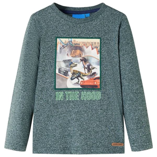 T-shirt med långa ärmar för barn mörkgrön melange 128