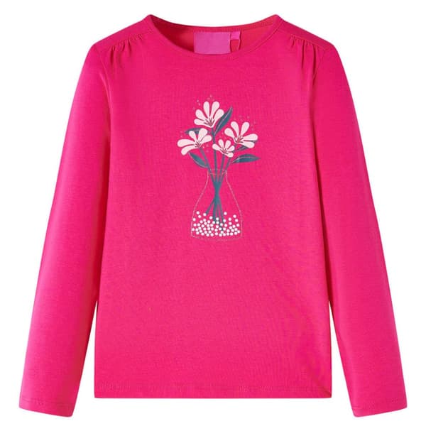 T-shirt med långa ärmar för barn stark rosa 128