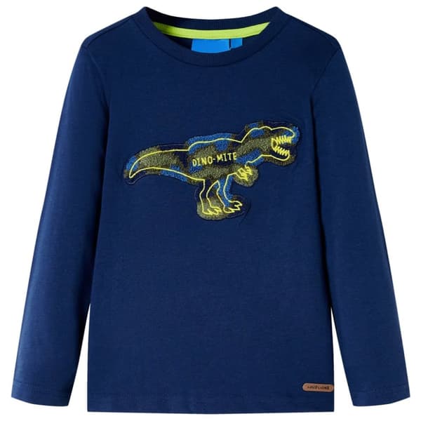 T-shirt med långa ärmar för barn marinblå 128