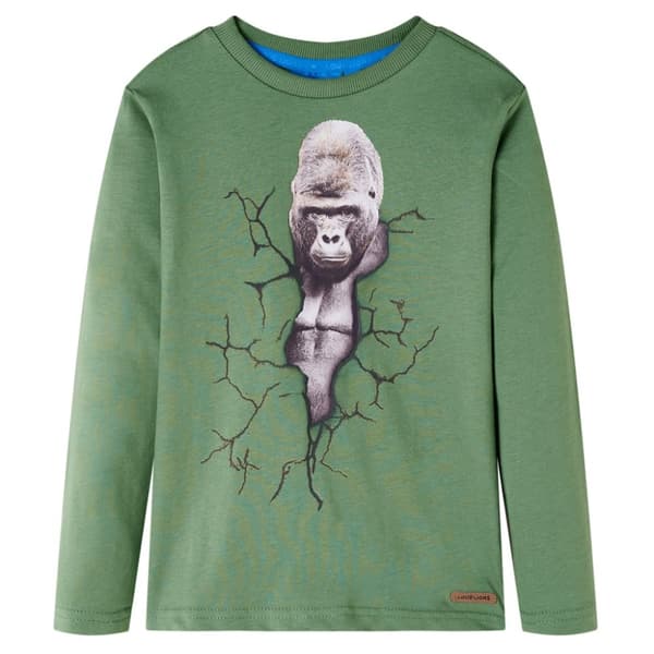 T-shirt med långa ärmar för barn ljus khaki 128