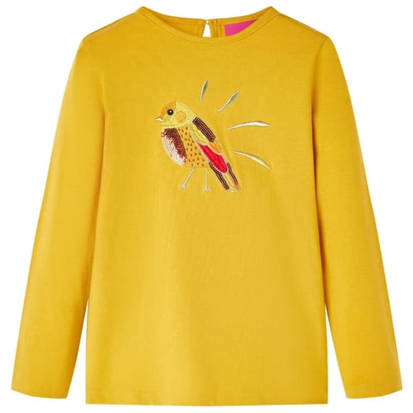 T-shirt med långa ärmar för barn mörk ockra 104