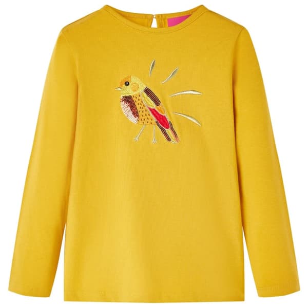 T-shirt med långa ärmar för barn mörk ockra 128