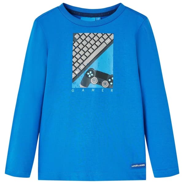T-shirt med långa ärmar för barn koboltblå 140
