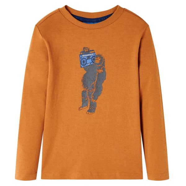 T-shirt med långa ärmar för barn mörk ockra 128
