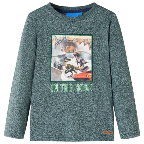 T-shirt med långa ärmar för barn mörkgrön melange 116