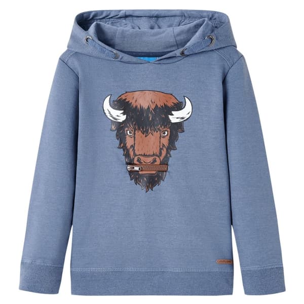 Barnhoodie blå melange 128