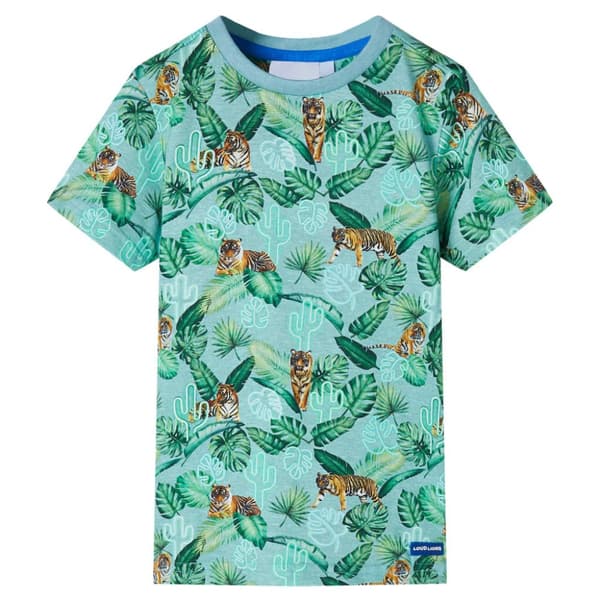 T-shirt för barn grönmelerad 128