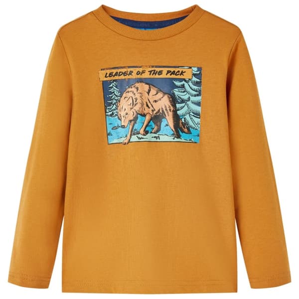 T-shirt med långa ärmar för barn mörk ockra 128