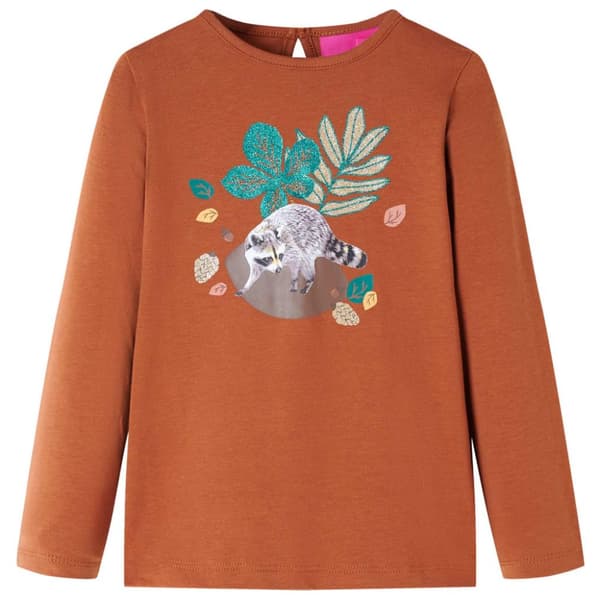 T-shirt med långa ärmar för barn konjaksbrun 128