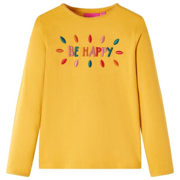 T-shirt med långa ärmar för barn mörk ockra 140
