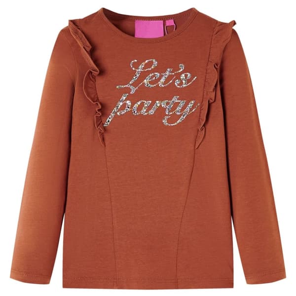 T-shirt med långa ärmar för barn konjaksbrun 128