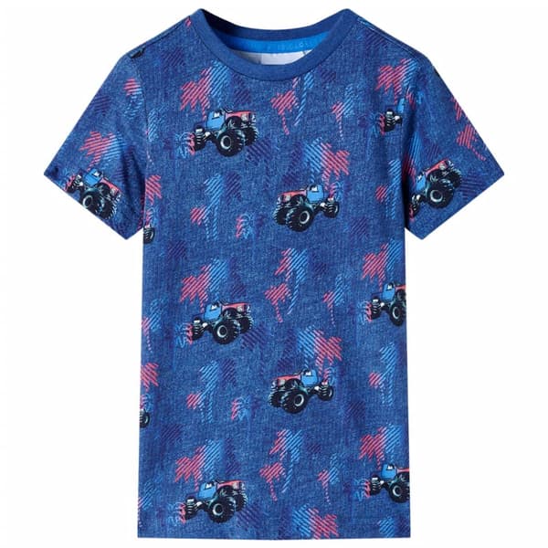 T-shirt för barn grå mörkblå melange 116