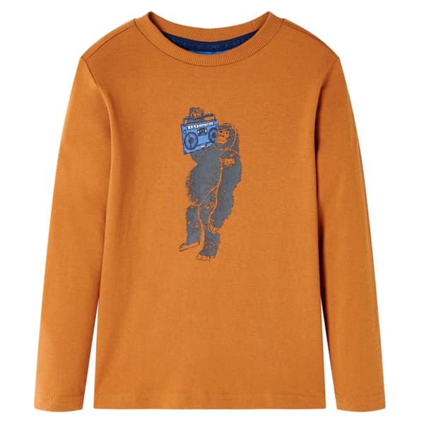 T-shirt med långa ärmar för barn mörk ockra 104