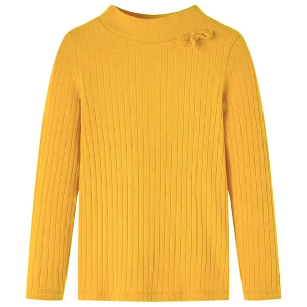 T-shirt med långa ärmar för barn ribbstickad mörk ockra 140