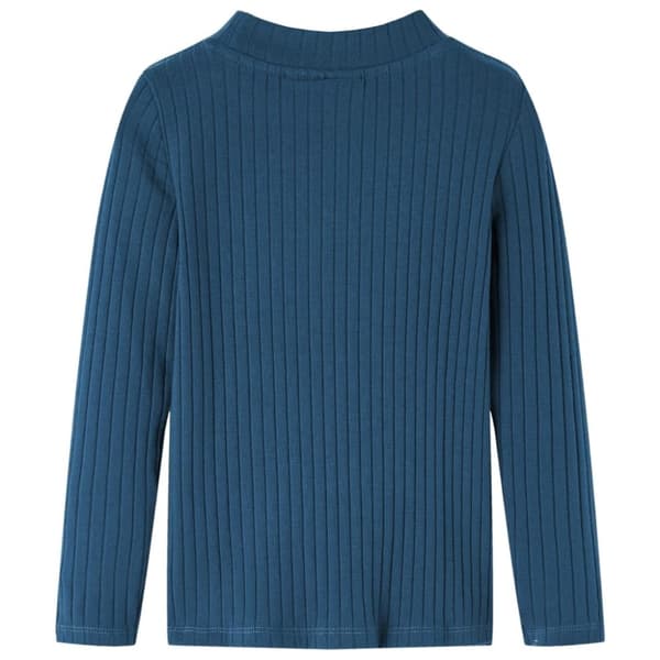T-shirt med långa ärmar för barn ribbstickad marinblå 140