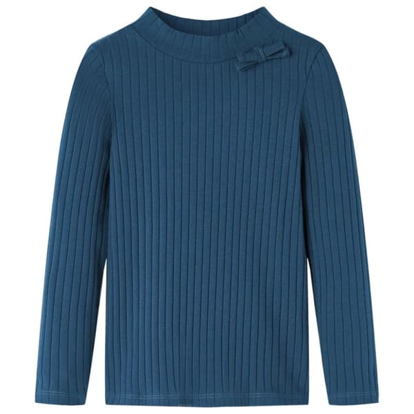 T-shirt med långa ärmar för barn ribbstickad marinblå 140