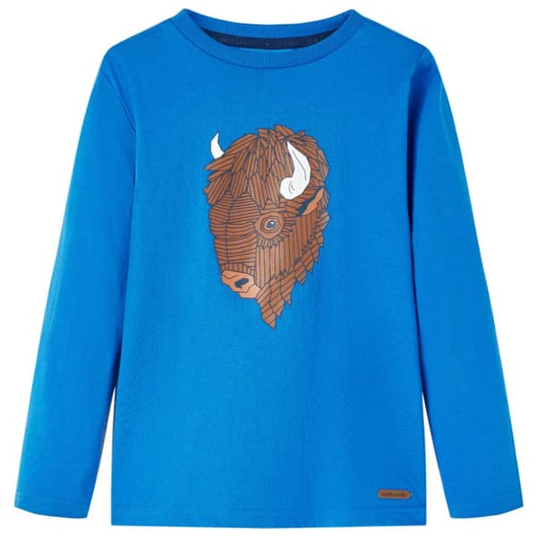 T-shirt med långa ärmar för barn koboltblå 128