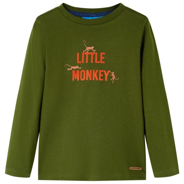 T-shirt med långa ärmar för barn mörk khaki 92