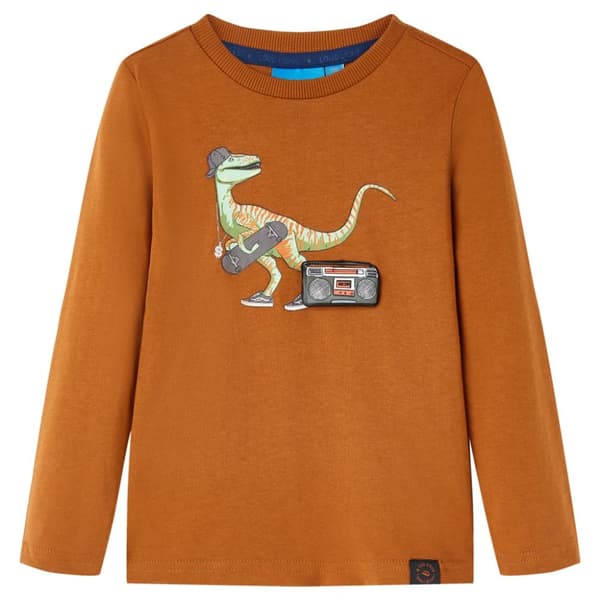 T-shirt med långa ärmar för barn konjaksbrun 116